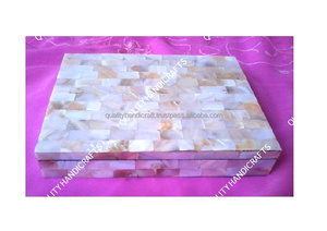 <b>White</b> Square Mother Pearl Inlaid Decorative Box Custom Logo Quality Handicrafts Magnetic Snap Closure 4x4x3 Inch Wood Mother - Product Image 3
