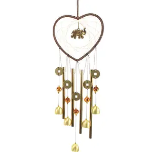 Dreamy&Beautiful Metal Alloy Wind Chimes for home decor Elephant shell Med Heart Fengshui copper Web Dream Catcher Wind Chimes