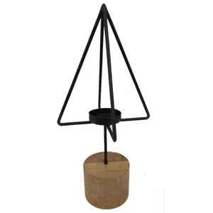 Suporte de luz em T para decoração de Natal, ferro e madeira, suporte de vela com desenho exclusivo preto fosco para decoração de casa