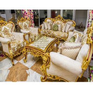 Magnífico juego de sofá para sala de estar con esmalte dorado, juego de sofá dorado brillante metálico tallado tradicional, juego de sofá turco tallado a mano - Product Image 1