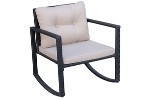 Modern Black Rattan Rocking Set KD Steel Tempered Glass Polyester <b>Cushion</b> <b>Outdoor</b> Furniture <b>Garden</b> Patio Comfortable All-Weather - Product Image 4