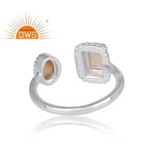 925 Fine Sterling Silver Natural Ethiopian Opal And Citrine Gemstone <b>Adjustable</b> <b>Ring</b> Jewelry Manufacturer - Product Image 4