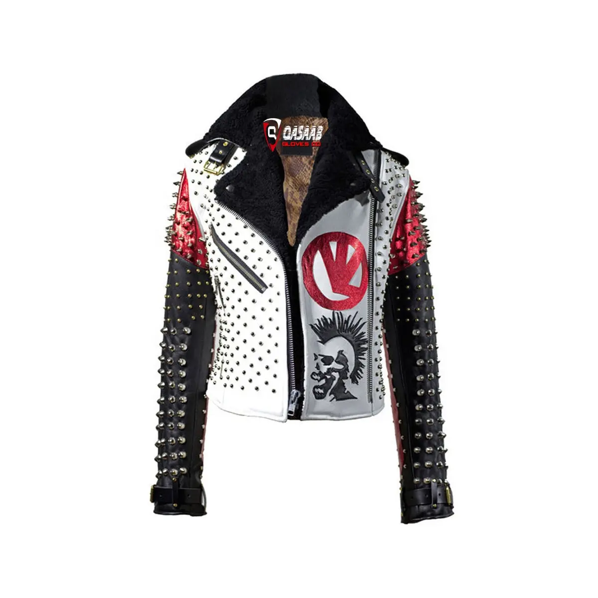 Fashion-Zippers Collar Latest Designs Stylish Casual Street Wear Men's Leather Cuff Style Studded Graffiti Jackets