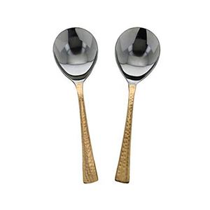 Cuillère de service à salade en laiton à manche martelé Cuillère de service en acier inoxydable plaqué argent Cuillère Spatule Ustensile - Product Image 2