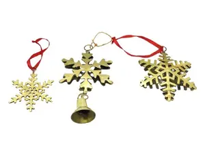 GOLDEN BEST SELLING METAL SNOWFLAKE ST of 3 WITH JINGLE BELL PREMIUM QUALITY CHRISTMAS DECORATION HANGING ORNAMENT - Product Image 1