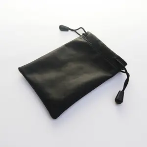 Wholesale Genuine Lightweight Drawstring Natural Leather Pouch for Headphones Buds Mic Coins Makeup and Cards