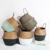 Panier en jonc de mer naturel/coloré, écologique et durable, pour le rangement du linge, les plantes et la décoration (multifonctionnel)