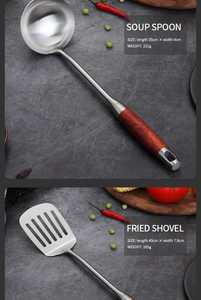 Juego de cucharas para servir bodas pulidas brillantes con mango de madera Juego de cubiertos de mesa elegante de acero inoxidable - Product Image 3