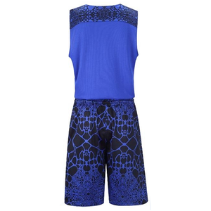 Conjunto de Camiseta de Baloncesto con Estampado Geométrico Azul para Hombre, Cuello en V sin Mangas, Secado Rápido, Ropa Deportiva, Pantalones Cortos con Cintura Elástica, Sublimados - Product Image 3