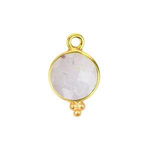 Vermeil H-Conector de bisel elegante para fabricación de joyas, de Calcedonia rosa, Plata de ley, oro, forma redonda - Product Image 4