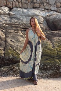 100% coton été femmes longue Maxi robe dos nu ample tenue ajustée pour les vacances cravate teinture Style naturel pour les vêtements de villégiature - Product Image 6