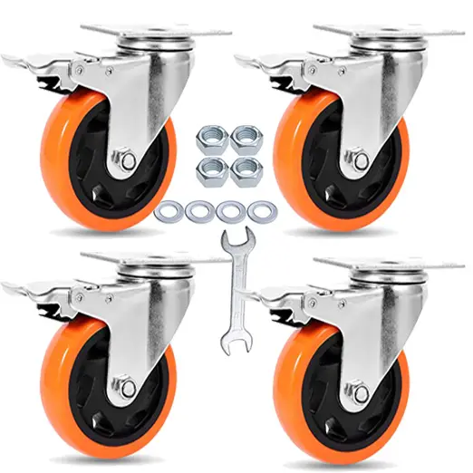 Amazon hot sale rueda de 4inch orange PVC caster trolley wheels 100 mm heavy duty castors