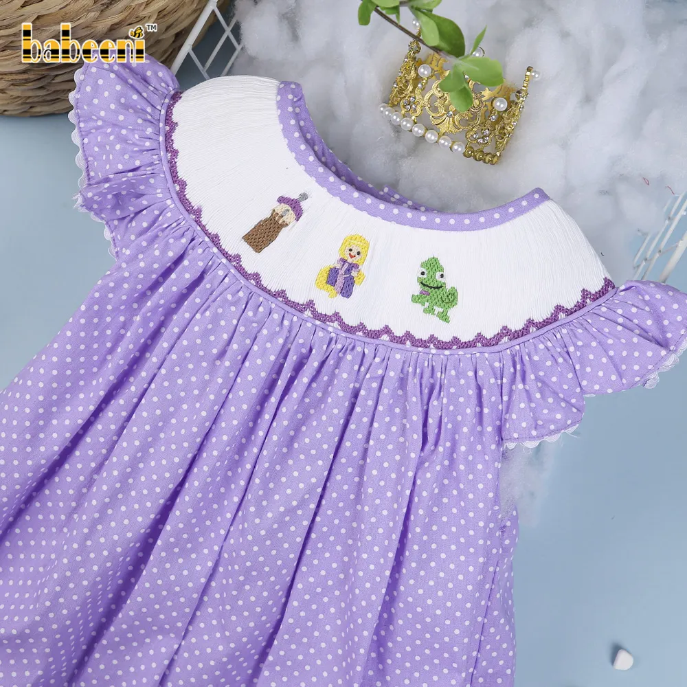 Hand Smocked Leuchtturm, Prinzessin Bischof Kleid OEM ODM Großhandel Mädchen für Mädchen-BB2362 Kinder Kurzarm Casual Long Midi