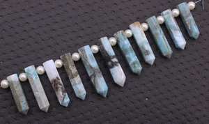 High Quality Natural Larimar Gemstone 11 Pieces 7x28-9x37 MM Pencil Shape Smooth <b>Blue</b> Single Point for Handmade Jewelry Making - Product Image 2
