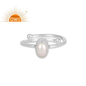 Natural White Pearl Gemstone Ring Jewelry Manufacturer New Women's 925 Sterling Shiny Silver Handmade Adjustable Ring