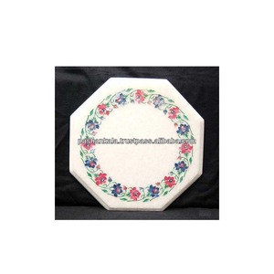 Plateaux de table basse en pierre de marbre blanc Pietra Dura - Product Image 1