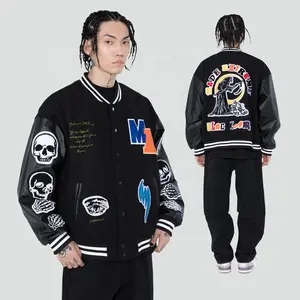 אופנה יוניסקס עור Varsity מעיל Oem מותאם אישית בייסבול מעיל Chenille רקמת גברים בייסבול מעיל אותיות תיקון