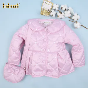 Розовое Стеганое пальто с цветочной вышивкой для детей, OEM ODM, стеганая Одежда для девочек-QC110