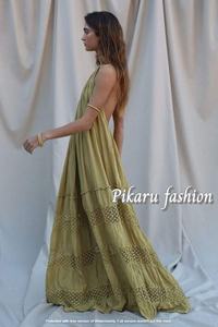 <b>Summer</b> Bohemian <b>Dresses</b> 100% Cotton Mesh <b>Dress</b> Beach Cover up Women <b>Sexy</b> Backless Long Maxi - Product Image 3