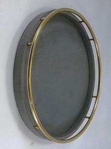 Decorative Charcoal 0.51x0.51x0.06 Serving Veneer Edges <b>Tampered</b> Faux Raffia Round Tray Faux Shagreen Serving Tray from Vietnam - Product Image 6