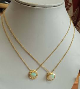 Collar de gemas con forma ovalada de ópalo etíope, hecho a mano regalo de boda, conjunto de bisel chapado en oro y plata, collar de cadena larga de circón - Product Image 3