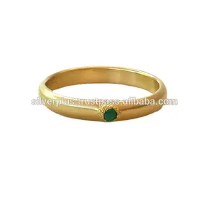 Echt Zambia Emerald Edelsteen Massief 18K Geel Goud Solitaire Wedding Band Ring Groothandel Vintage Sieraden Leverancier