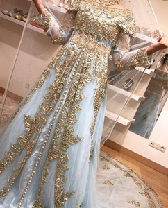 Robe de mariée marocaine à broderie lourde exclusive robe de mariée élégante traditionnelle longue tissu de luxe fluide confortable - Product Image 1