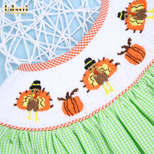 Vestido gingham Smocked turkeys, ropa de Acción de Gracias, BB1998 - Product Image 4