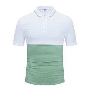 เสื้อโปโลแขนสั้นของผู้ชายเสื้อปักโลโก้เข้ารูประบายอากาศได้ดีสีทึบ - Product Image 1