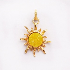 Yellow Sugar Druzy Round 12mm <b>Locket</b> Pendant Sun Design Necklace Gold Plated Brass Pendants Wholesale Jewelry Making - Product Image 2