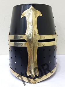 Casco cruzado de latón Medieval, de Metal, para Halloween, con diseño de latón pulido negro - Product Image 6
