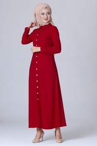 Derniers modèles et styles d'abaya au Pakistan Nouvelle robe musulmane pour femmes en vente chaude Rouge simple pour le Hajj Ummrah avec boutons en bois - Product Image 4