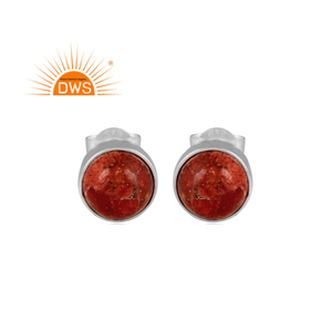 Boucles d'oreilles en argent sterling 925 avec pierre précieuse en corail naturel pour femme, cadeau pour elle, pour toute occasion - Product Image 1