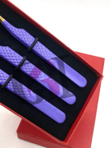 Professionnel 45 Degrés Violet Foncé Poudre Revêtement Or Pointe Diamant Grip Extension De Cils Pince À Épiler En Acier Inoxydable Beauté Outils - Product Image 5