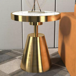 ทองแดงโบราณสีโมเดิร์นรอบด้านข้างเฟอร์นิเจอร์โต๊ะโลหะพร้อมหินอ่อนด้านบนสำหรับตกแต่งบ้านโรงแรม - Product Image 3