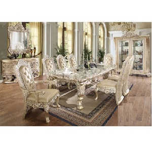 Conjunto de muebles de comedor de madera, conjunto de lujo de Platina dorada hecha a mano para comedor - Product Image 1