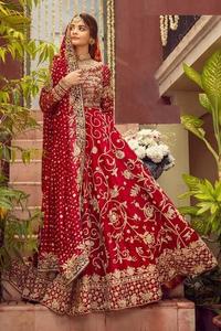 Superbe et belle robe de mariée longueur au sol lourde Dupatta embellie Dabka Zari travail soie coton matériel pour mariage 2022 - Product Image 2