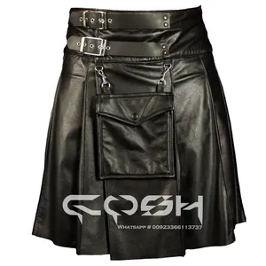 Scottish Black Leather Kilt With Sporran For Men Style Regular Use Kilts For Men Best Selling Kilts From Pakistan