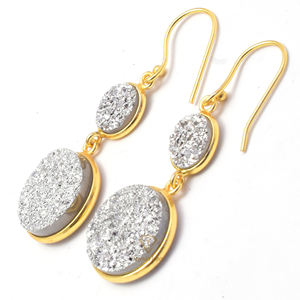 Gorgeous 925 Sterling Silver 18K Gold Plated <b>Titanium</b> Druzy Gemstone Earrings Trendy Bridal Design for Weddings Parties Great - Product Image 3