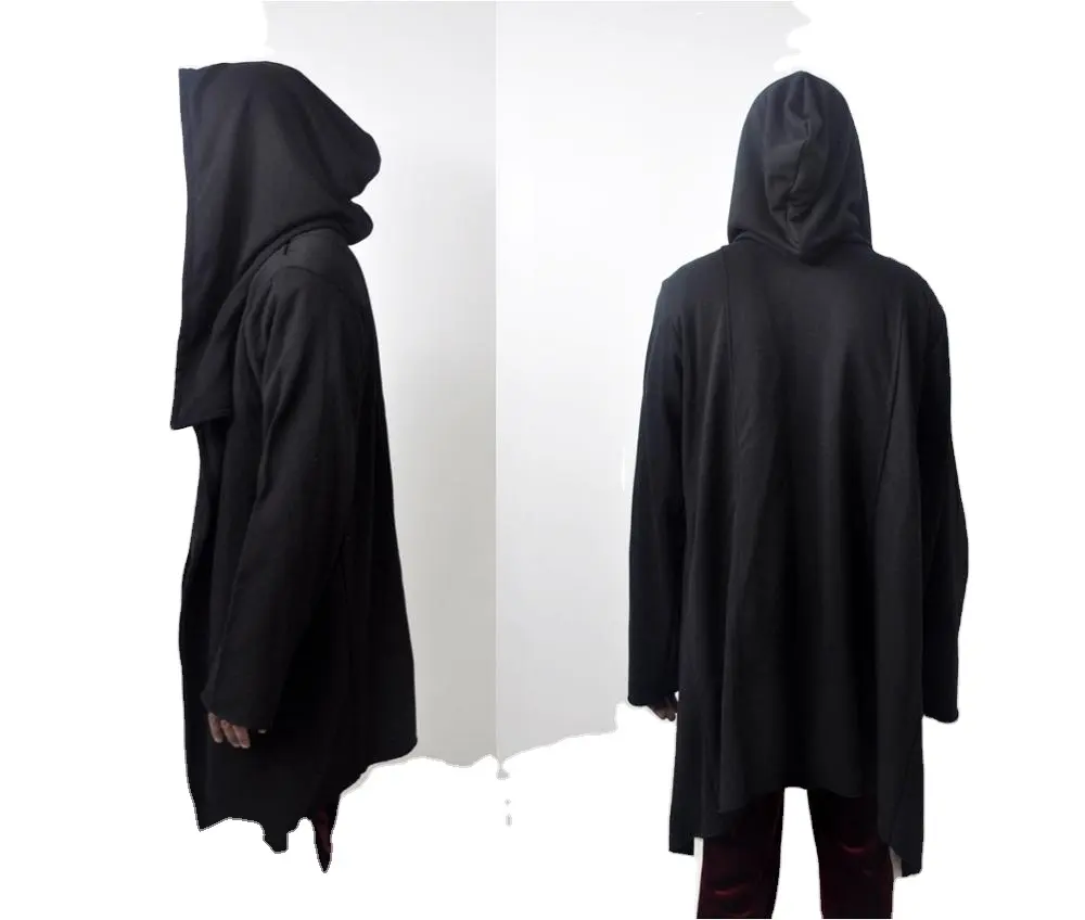 New 2023 Black Tactical Overlong Cardigan With Hood / Sleeves - Mega Oversized Hood Knit Cardigan