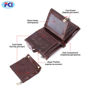 Monedero pequeño con cremallera para hombre, cartera masculina de cuero genuino 100%, con cadena y cierre - Product Image 5