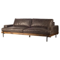 Canapé sectionnel deux places en bois craquelé, style moderne du milieu du siècle, structure en bois véritable et cuir, meubles mobiles, mobilier de maison