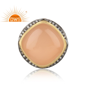 สวยกุหลาบ Chalcedony แหวนพลอยแฮนด์เมด925เงินชุบทองออกแบบแหวนเครื่องประดับผู้ผลิต - Product Image 2