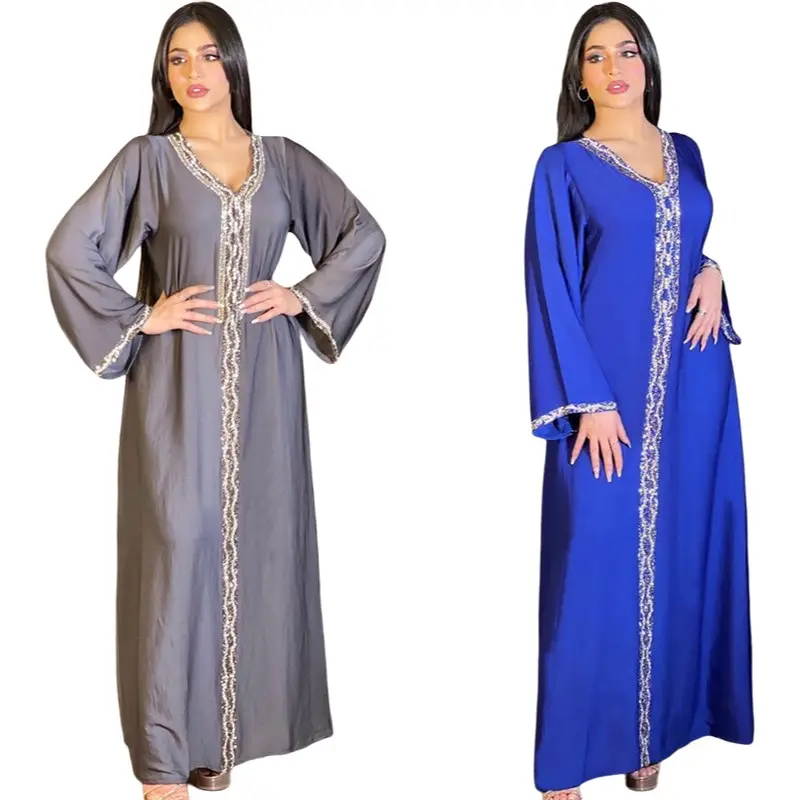 Moda abito musulmano Dubai Abaya Jalabiya nastro donna strass marocchino caftano abbigliamento