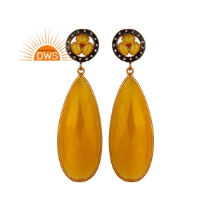 Pendientes colgantes de circonia cúbica para mujer, piedra de luna amarilla Natural, fabricante de joyería - Product Image 1