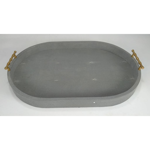 Plateau ovale rétro en faux shagreen couleur charbon, modèle DAPHOCO 078, origine Vietnam, 0,51x0,38x0,065 - Product Image 1