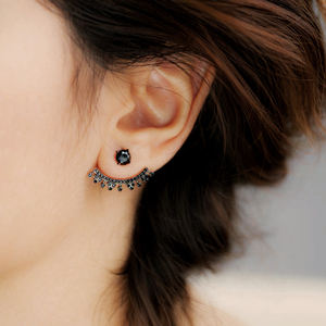 Pendientes de plata de ley 925 con circonita negra ligera, joyería turca, hecha a mano, oro rosa plateado - Product Image 2