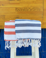 LORIN 100% Coton Hammam Turc Peshtemal Serviette de Plage Orange Rayé Absorbant Été Caractéristique