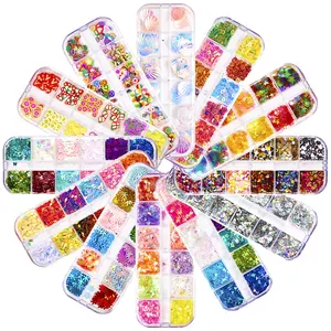 Tırnak aksesuarları Shining tırnak gevreği 3D lazer ince yıldız kalp Glitter Nail Art akçaağaç yaprakları