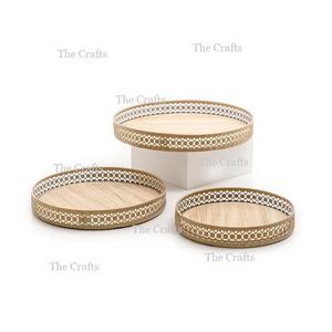 Plateau de service alimentaire en métal et en bois, design extrêmement soigné, plateau à chocolats, ensemble de trois tailles différentes, plateau à nourriture pour collations - Product Image 1